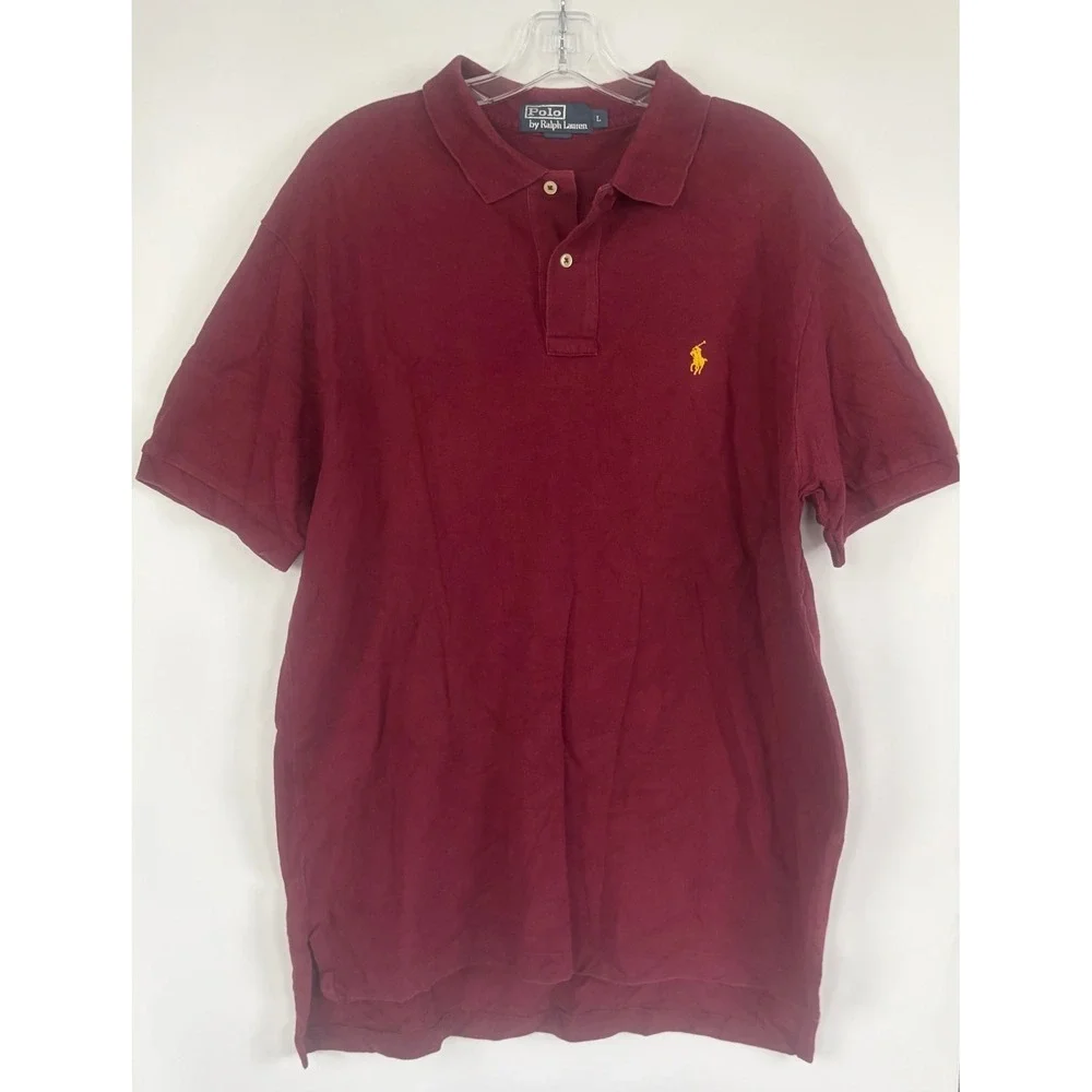 Polo Ralph Lauren Mens Large Burgundy Pique Cotton Short Sleeve Polo Shirt L